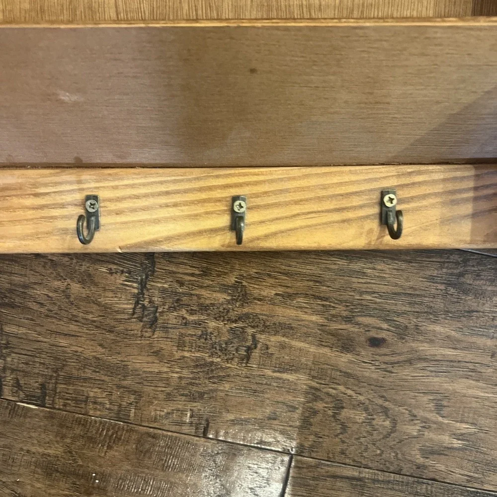 Wall Mount Letter Holder & Key Rack Hooks Wood Farmhouse Decor Cottagecore